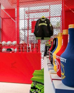 The corner shop at Selfridges, Oxford Street set up like a basketball court to personalise NBA jerseys for Hennessy.