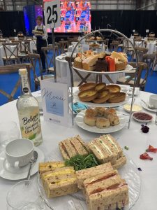 Bloomsbury 4 An afternoon tea set up on a table with white linen for an event.