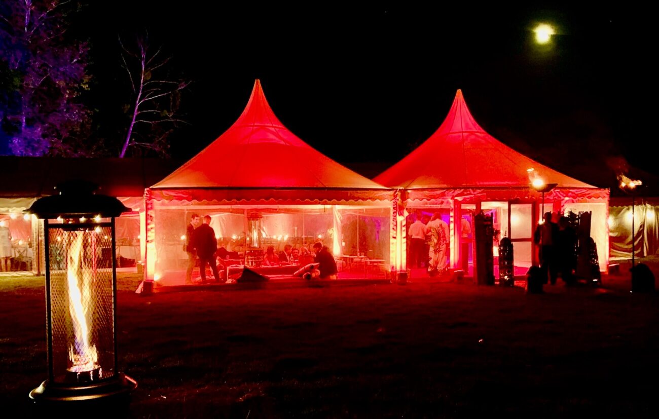 Pagoda Marquee Hire. Two pagoda marquees as a party reception area.